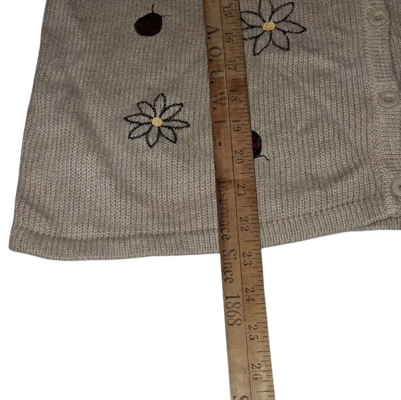 EUC Christopher and Banks Sz. M Oatmeal Color Lady Bugs and Flowers Sweater - Picture 7 of 9